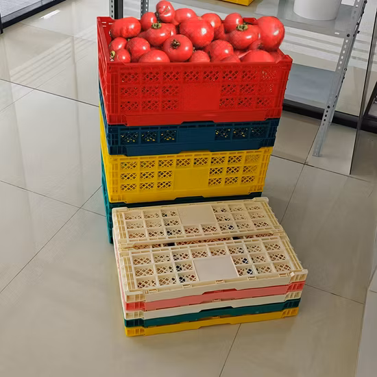 Cassa impilabile in plastica economica all'ingrosso facile da pulire per il caricamento di verdure riutilizzabili pieghevoli pieghevoli per frutti di mare Design personalizzato per alimenti